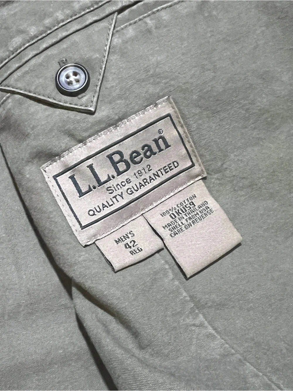 LL Bean Sport Coat Blazer Mens Size 42 R Olive 100% Cotton Jacket Vintage